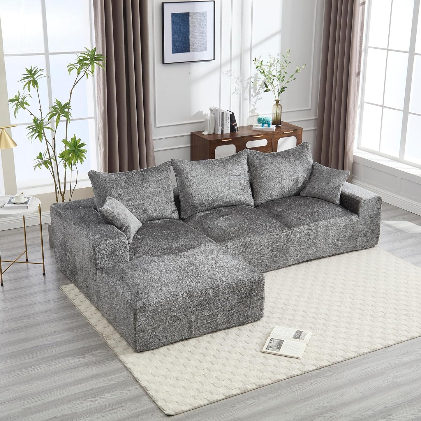 BISHE 67.72"-R Modular Sectional Sofa Couch, L-Shaped Chenille Fabric Cloud Couch with Chaise, Modern Deep Seat Sofa, No Assembly Required, Includes Pillows for Living Room, Emerald