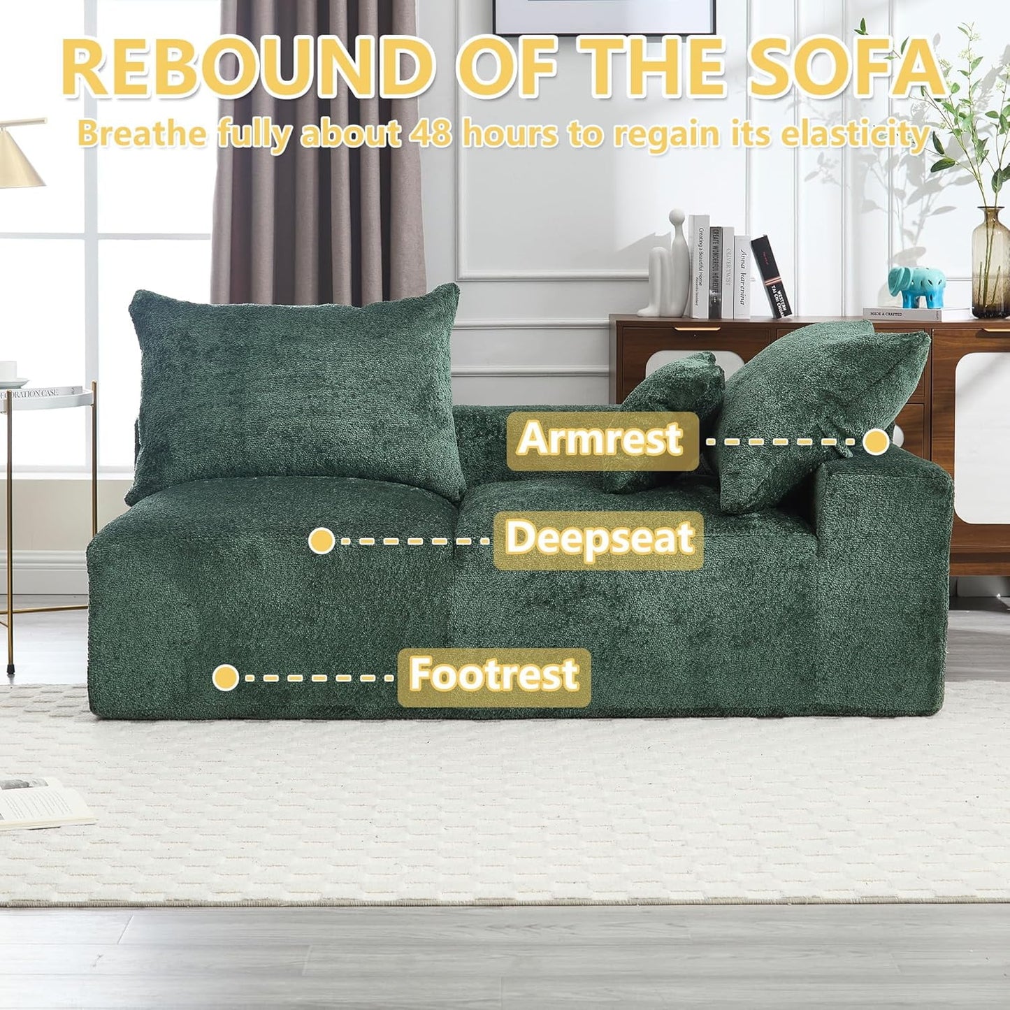 BISHE 67.72"-R Modular Sectional Sofa Couch, L-Shaped Chenille Fabric Cloud Couch with Chaise, Modern Deep Seat Sofa, No Assembly Required, Includes Pillows for Living Room, Emerald