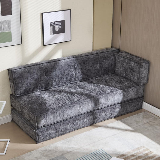 BISHE 78" Modular Sectional Sofa Bed, Chenille Fabric L-Shaped Cloud Couch with Storage Pockets, No Assembly Required, Space-Saving Convertible Sleeper for Living Room, Apartment, Office, Grey