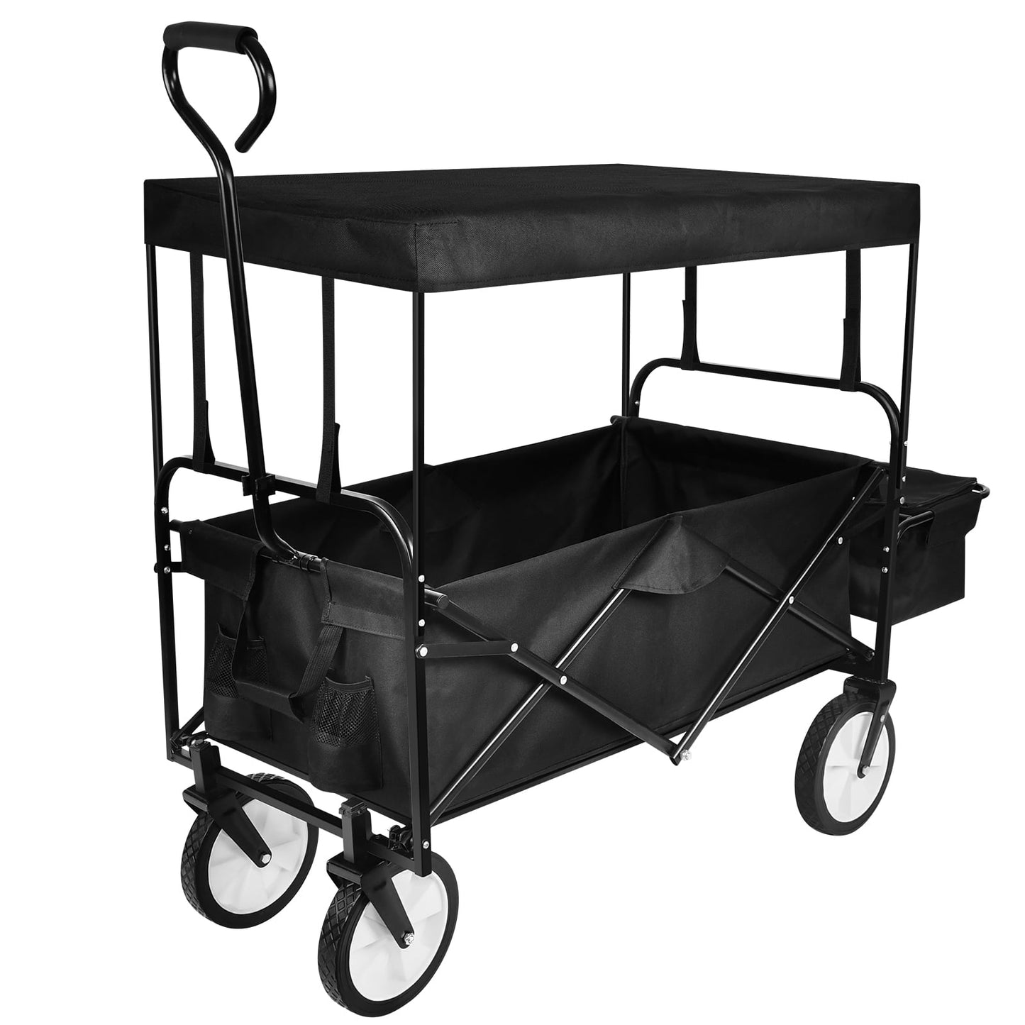 COOKCOK Folding Outdoor Utility Wagon with Removable Canopy,Adjustable Handles Garden Carts,Black