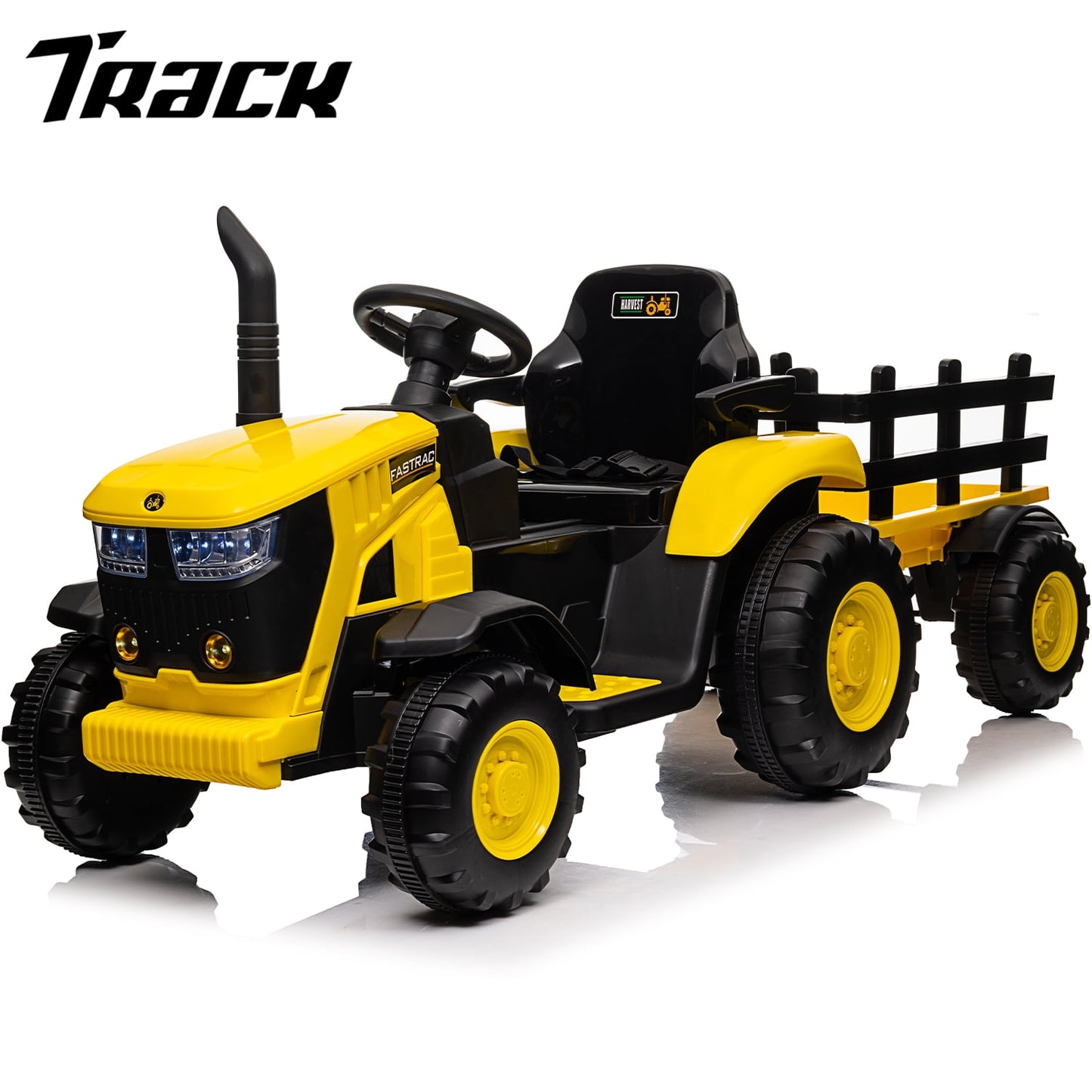 Track 7 12V Kids Ride on Tractor, Electric Tractor and 35W Dual Motors for Kids with Remote Control, Bluetooth Music/USB, 3-Gear-Shift, Safety Belt, 7-LED Lights, Yellow