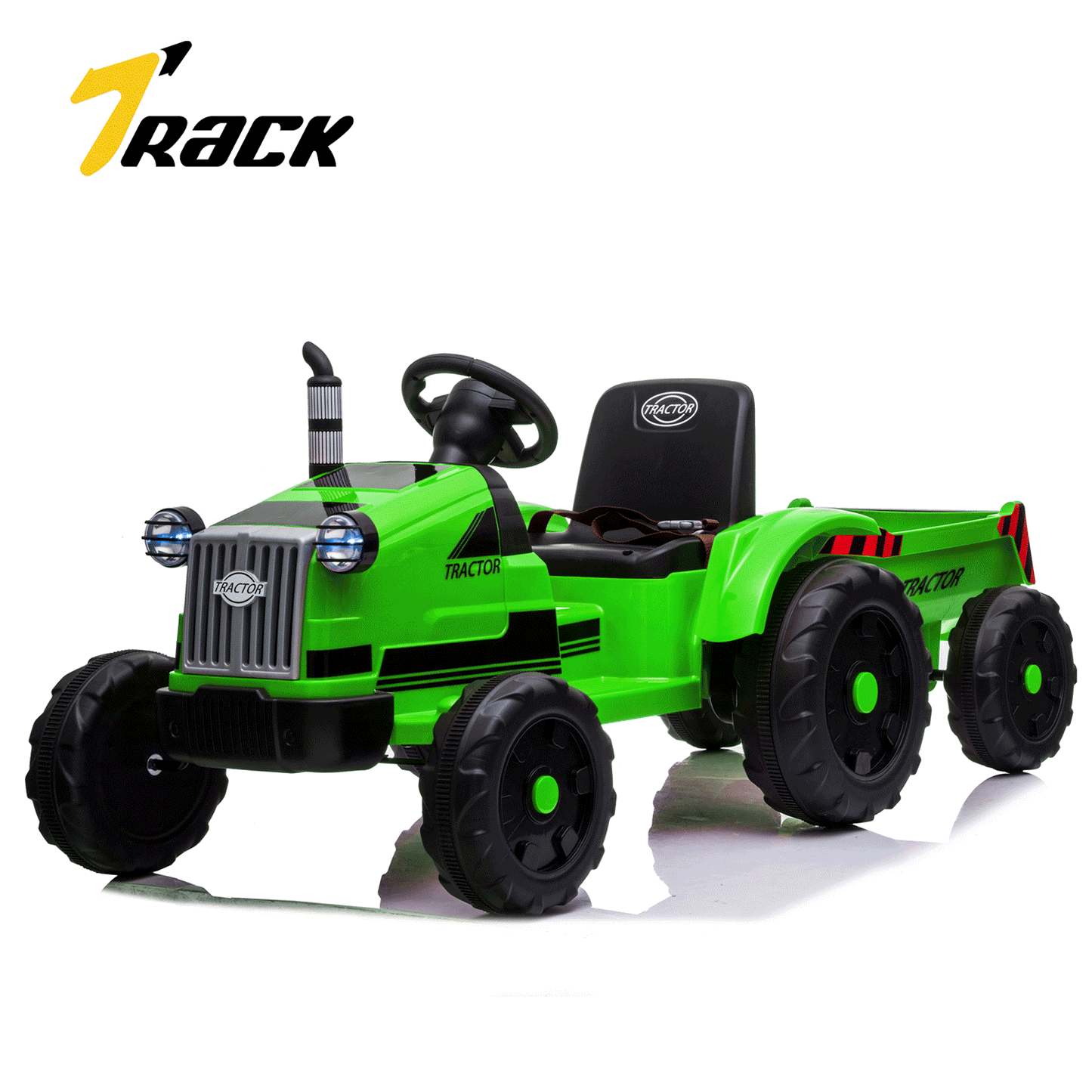 Track 7 12V Ride on Tractor with Trailer, 6-Wheel Electric Truck for Boys Girls, Kids Ride on Car with Remote Control, Music, Lights, Green