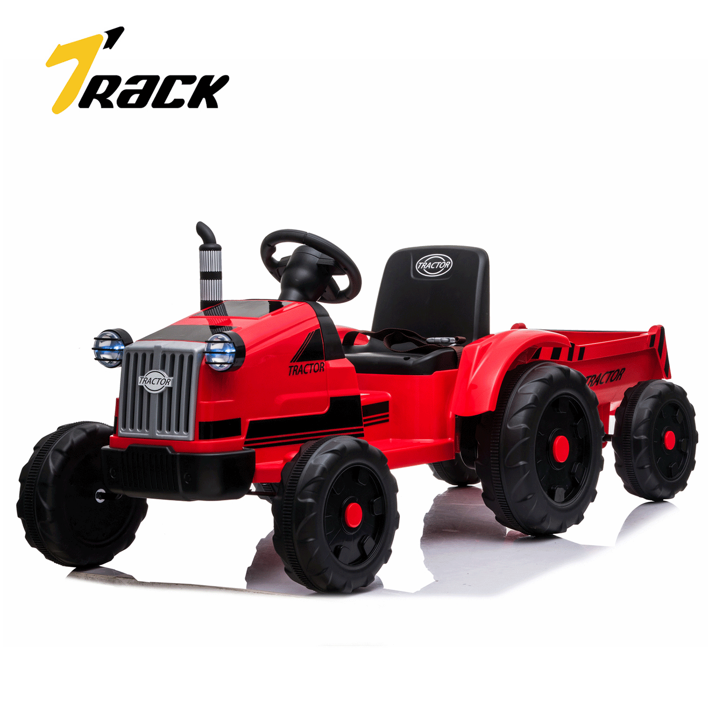 Track 7 12V Ride on Tractor with Trailer, 6-Wheel Electric Truck for Boys Girls, Kids Ride on Car with Remote Control, Music, Lights, Green