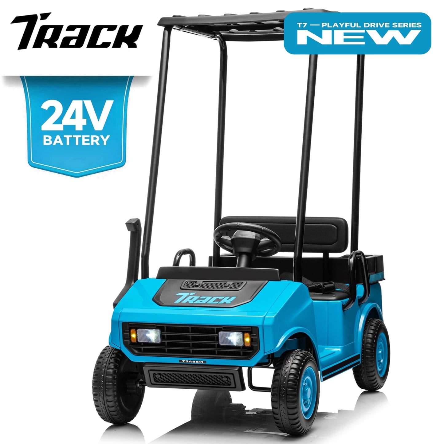 Track 7 24V Ride on Car, Electric Golf Cart with Ceiling, Ride on Truck with Remote Control, Music, Rear Storage Box, Electric Car for Boys Girls Age 3+, 18.5" Large Seat with Armrests, Pink