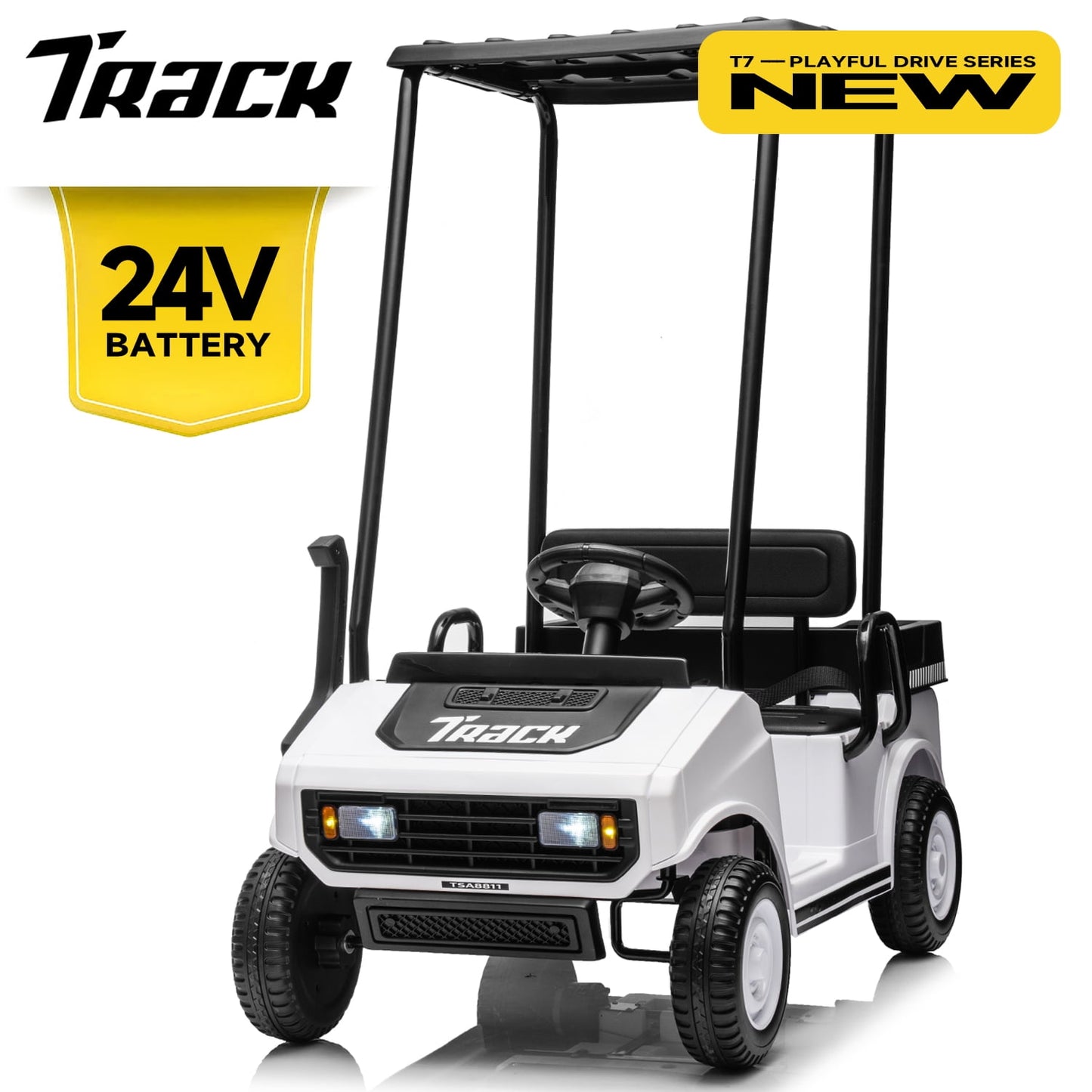 Track 7 24V Ride on Car, Electric Golf Cart with Ceiling, Ride on Truck with Remote Control, Music, Rear Storage Box, Electric Car for Boys Girls Age 3+, 18.5" Large Seat with Armrests, Pink
