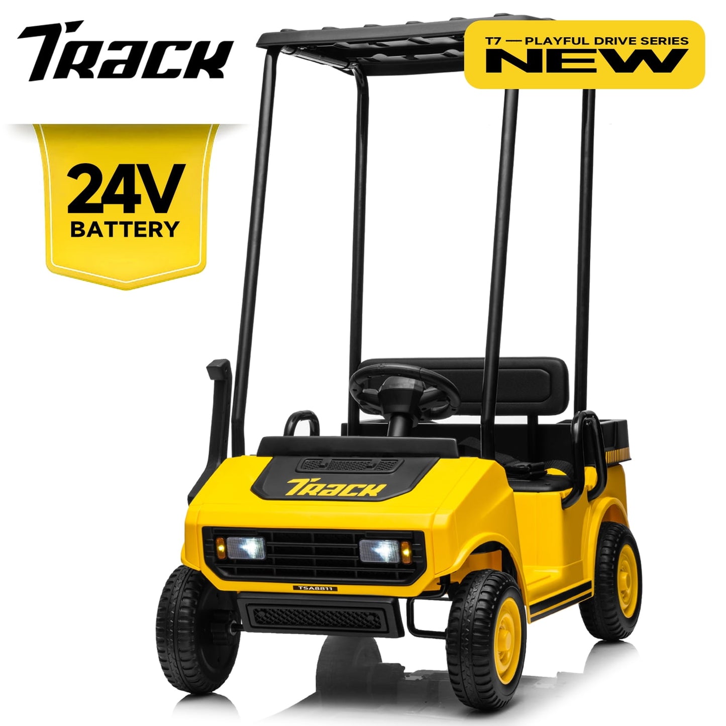 Track 7 24V Ride on Car, Electric Golf Cart with Ceiling, Ride on Truck with Remote Control, Music, Rear Storage Box, Electric Car for Boys Girls Age 3+, 18.5" Large Seat with Armrests, Pink