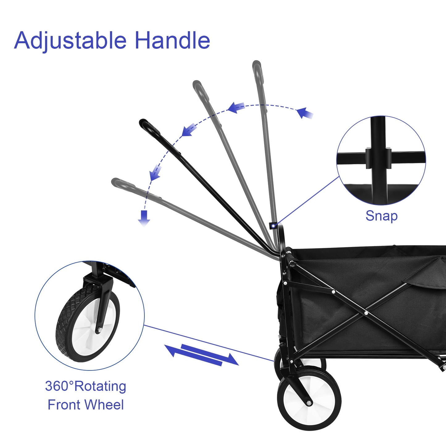 COOKCOK Folding Outdoor Utility Wagon with Removable Canopy,Adjustable Handles Garden Carts,Black