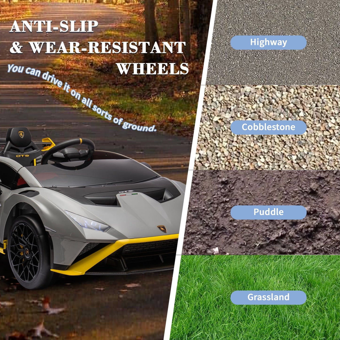 LISUEYNE 24V Licensed Lamborghini STO Ride on Car, Drift Electric Car for Boys Girls Age 3+, Remote Control, Music, Max Speed 6mph, Grey
